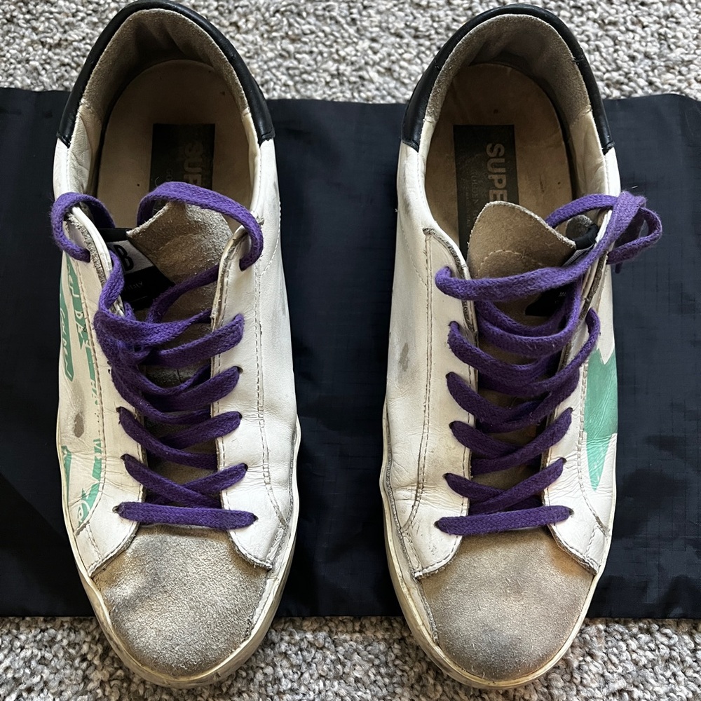 Golden Goose White and Purple Sneakers